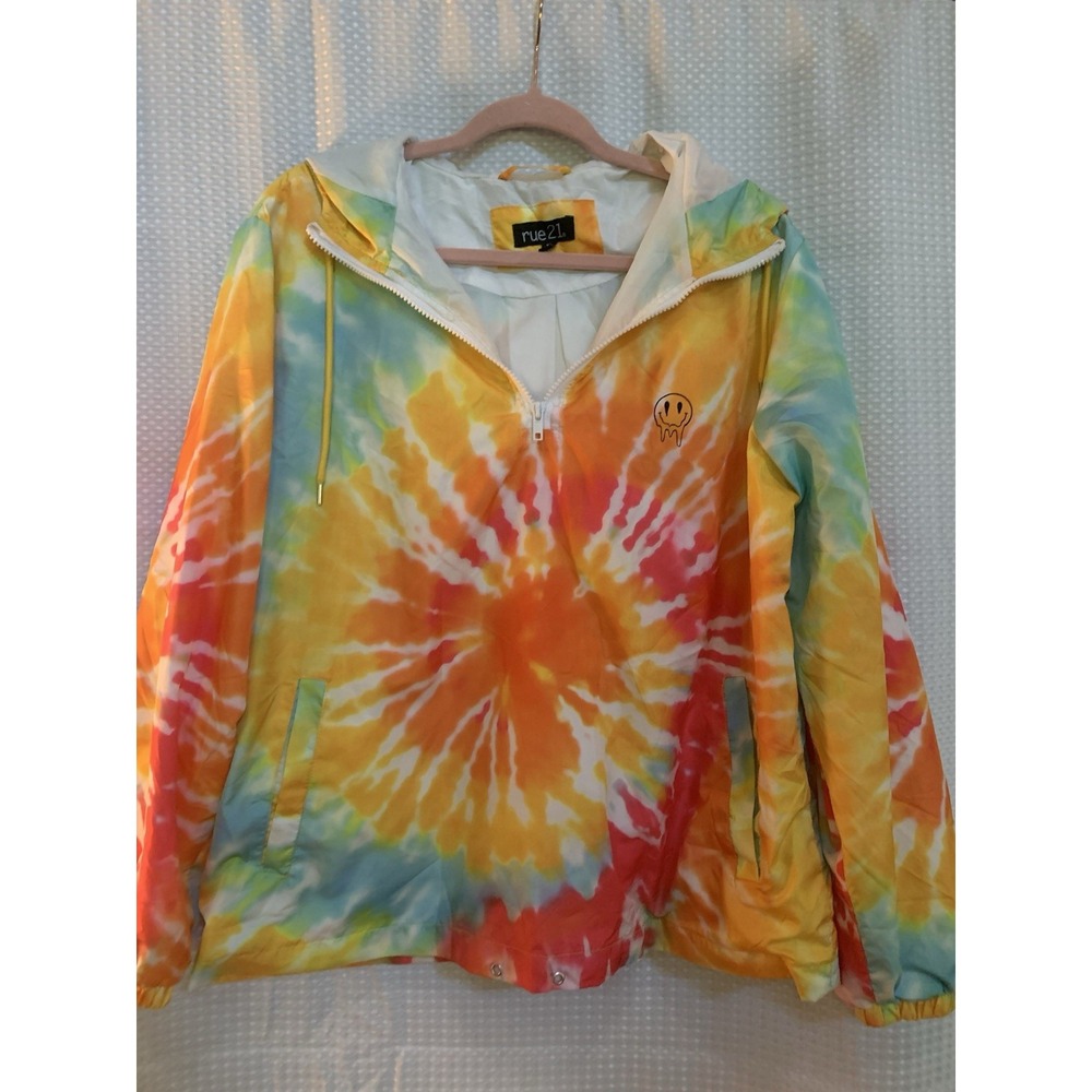 Rue 21 Women's Multicolor Tie Dye Vibes Pockets Windbreaker Hoodie Size XL